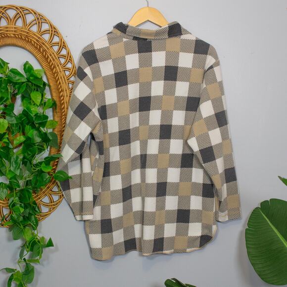 Classic Elements Woman Plaid Flannel Button Shirt Neutral Check 1X Soft Autumn - Picture 3 of 9